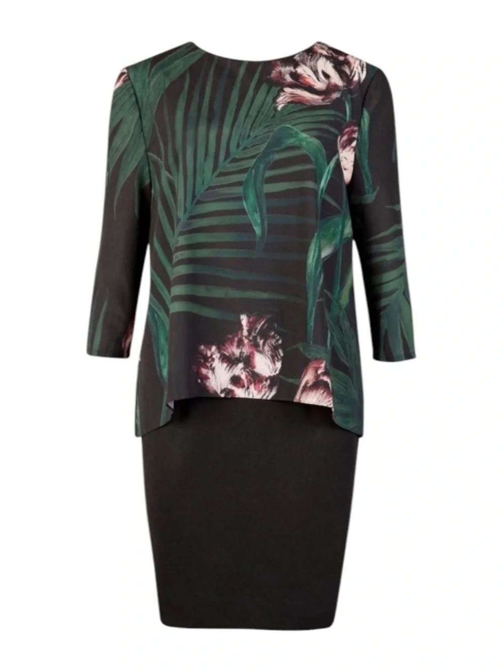 NWOT Ted Baker London Tropical Palm Floral Sheer Cape Dress